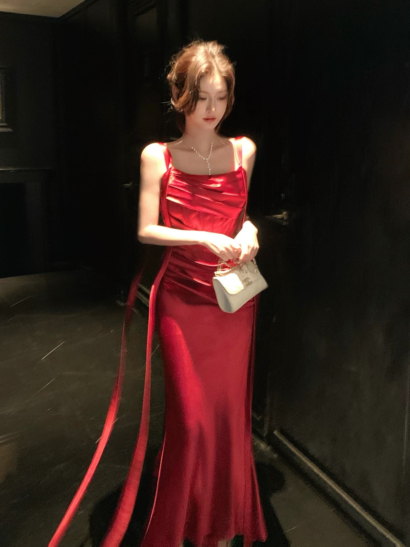 Artistic Sheath Square Neck Red Sleeveless Outdoor Semi Formal Summer Garden Beach Event Outfits Wedding Guest Dresses RB4948