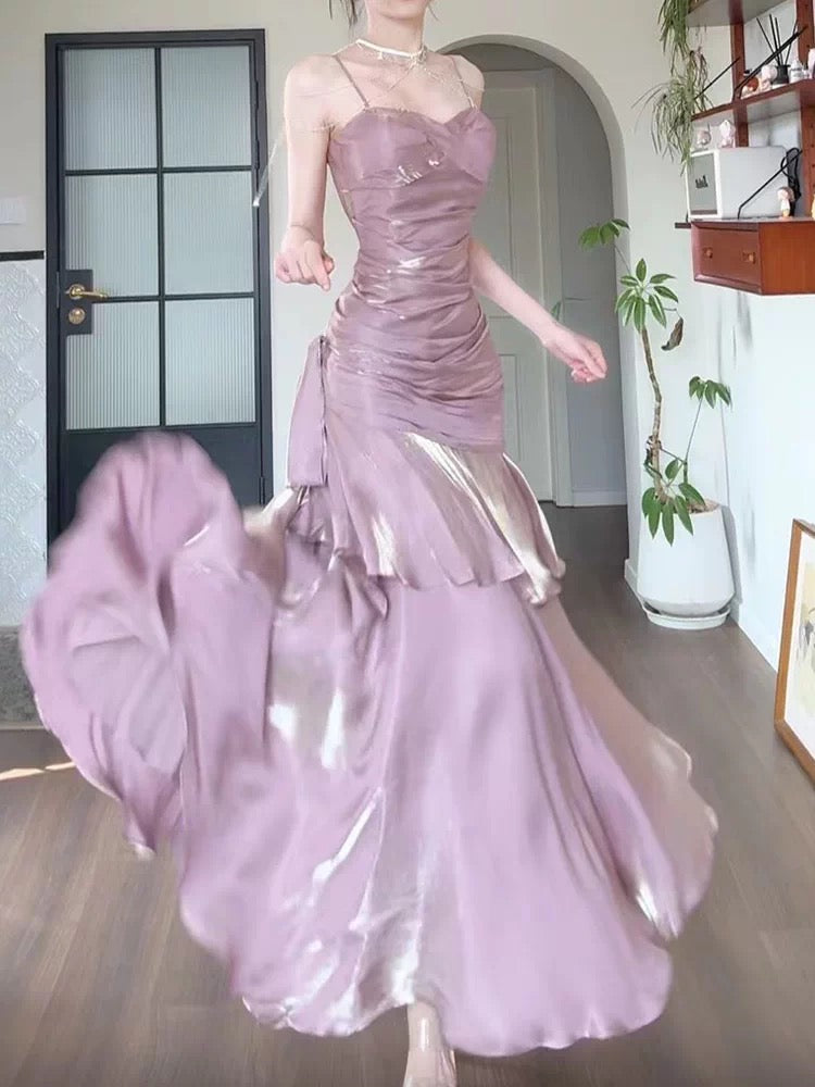 Free-Spirited Mermaid Spaghetti Straps Lilac With Layers Ruffled Semi Formal Summer Garden Beach Spring Event Outfits Wedding Guest Dresses RB4957