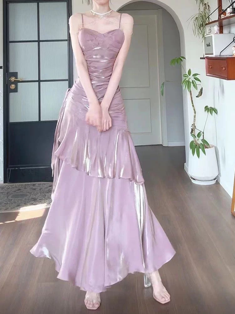 Free-Spirited Mermaid Spaghetti Straps Lilac With Layers Ruffled Semi Formal Summer Garden Beach Spring Event Outfits Wedding Guest Dresses RB4957