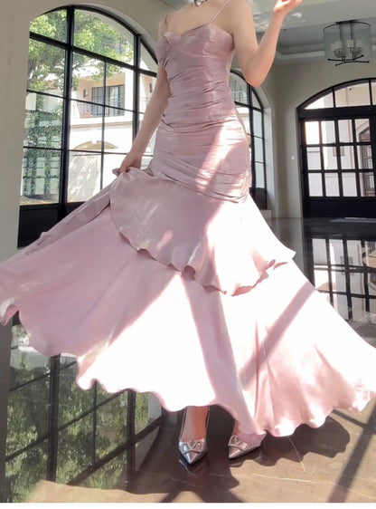 Free-Spirited Mermaid Spaghetti Straps Lilac With Layers Ruffled Semi Formal Summer Garden Beach Prom Event Outfits Wedding Guest Dresses RB4958