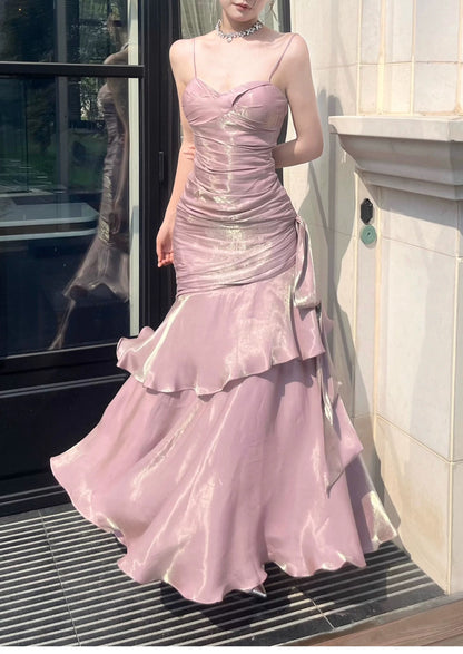 Free-Spirited Mermaid Spaghetti Straps Lilac With Layers Ruffled Semi Formal Summer Garden Beach Prom Event Outfits Wedding Guest Dresses RB4958