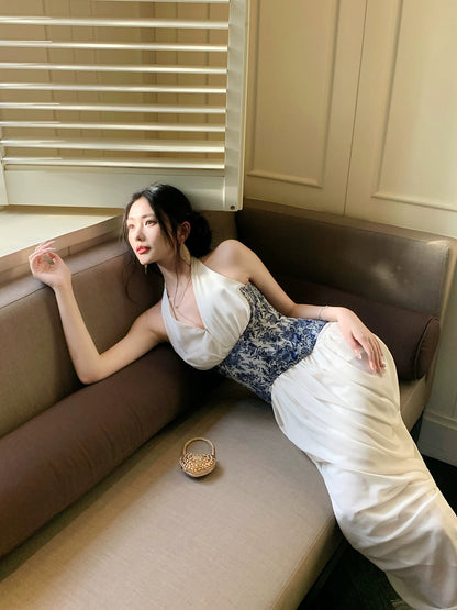Sexy Sheath Halter White Chiffon Sleeveless Outdoor Semi Formal Summer Garden Beach Event Outfits Wedding Guest Dresses RB4965