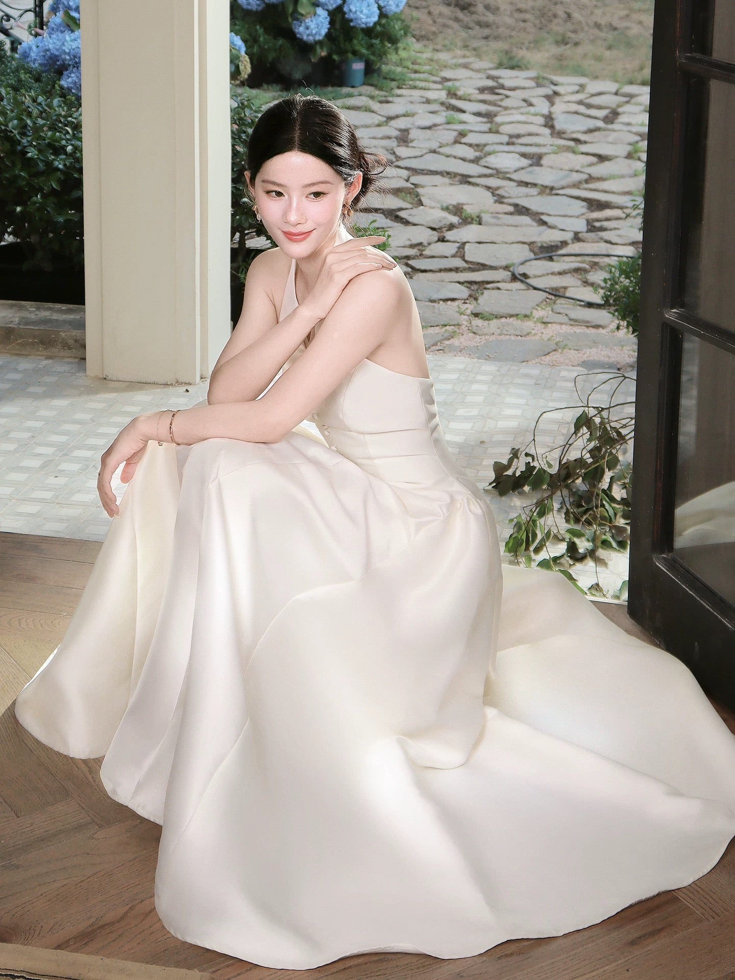 Classy A Line Halter Sleeveless White Satin Ankle Length Semi Formal Summer Garden Beach Spring Event Outfits Wedding Guest Dresses RB4967
