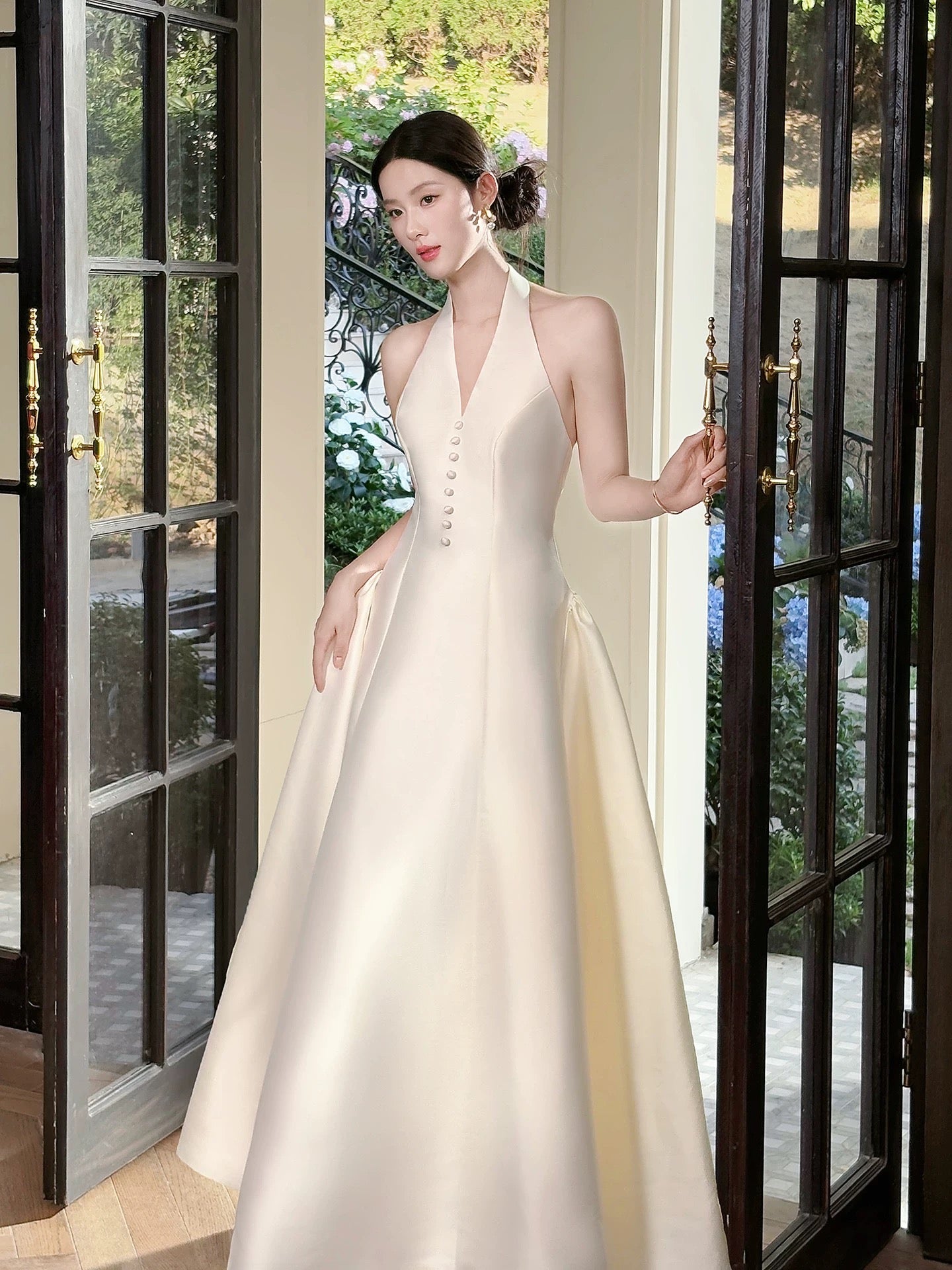 Classy A Line Halter Sleeveless White Satin Ankle Length Semi Formal Summer Garden Beach Spring Event Outfits Wedding Guest Dresses RB4967