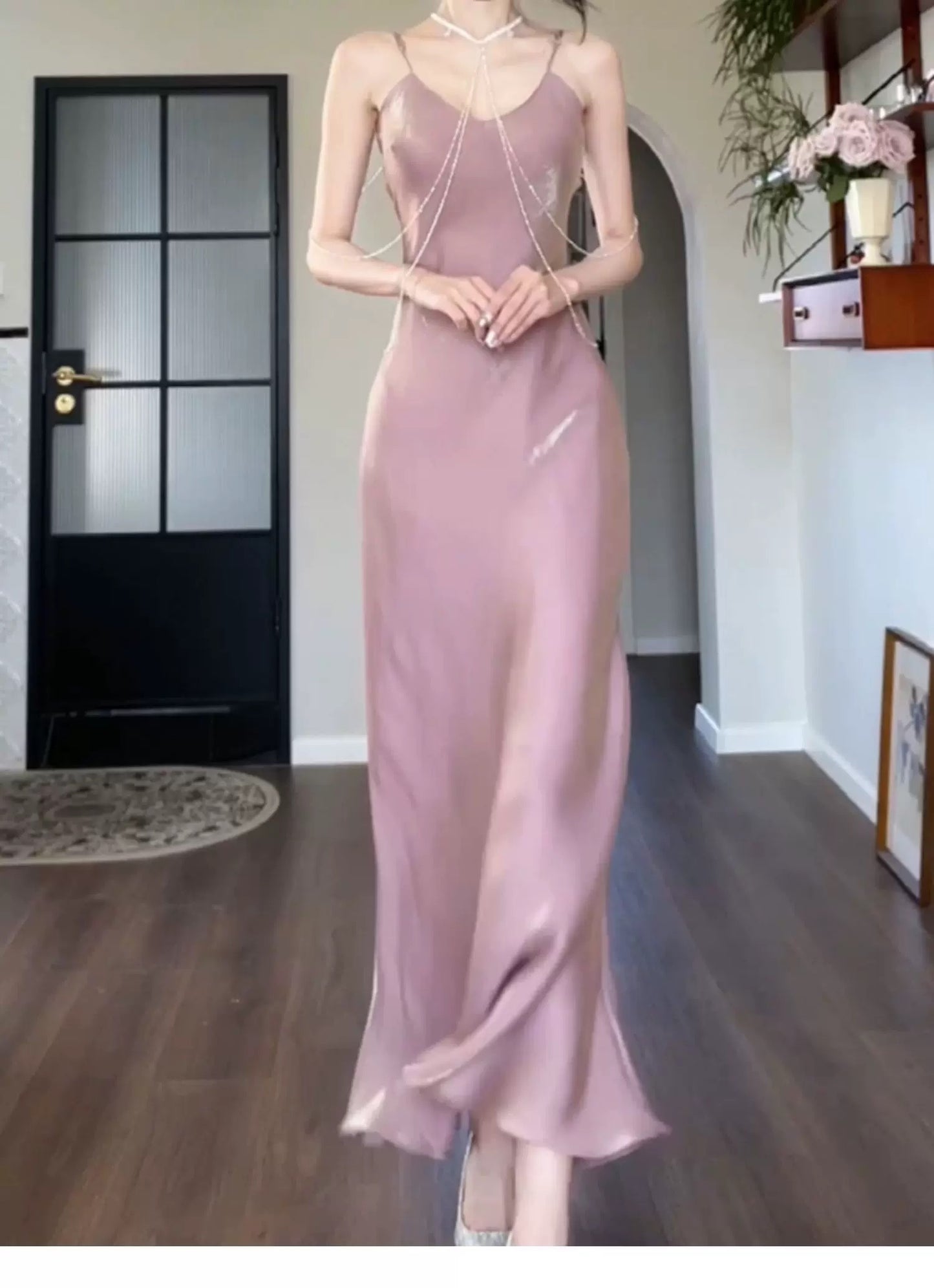 Minimalist Solid Swing Midi Dress Sheath Spaghetti Straps Semi Formal Summer Garden Beach Spring Pink Wedding Guest Dresses RB4973