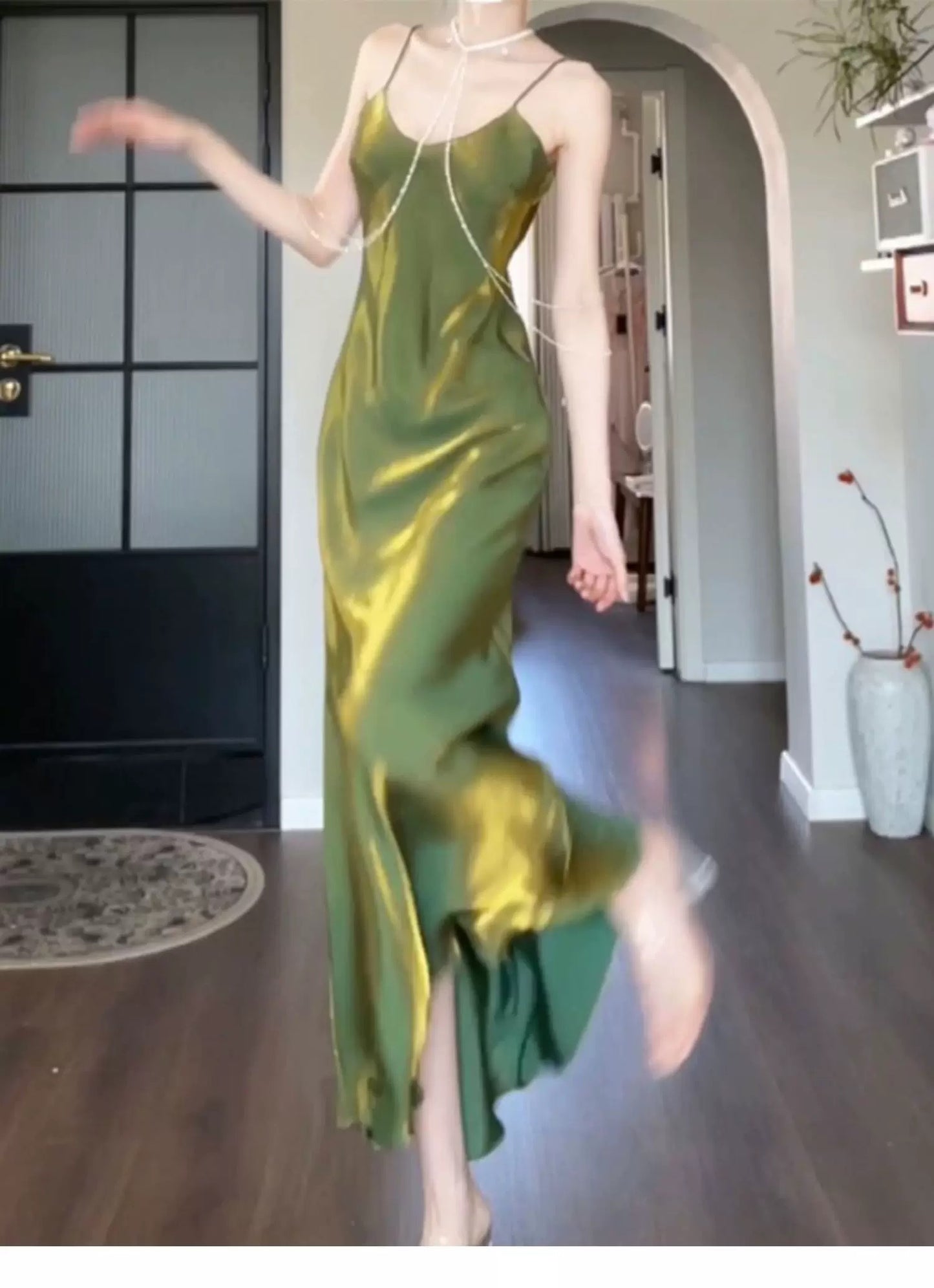 Minimalist Solid Swing Midi Dress Sheath Spaghetti Straps Semi Formal Summer Garden Beach Spring Green Wedding Guest Dresses RB4974