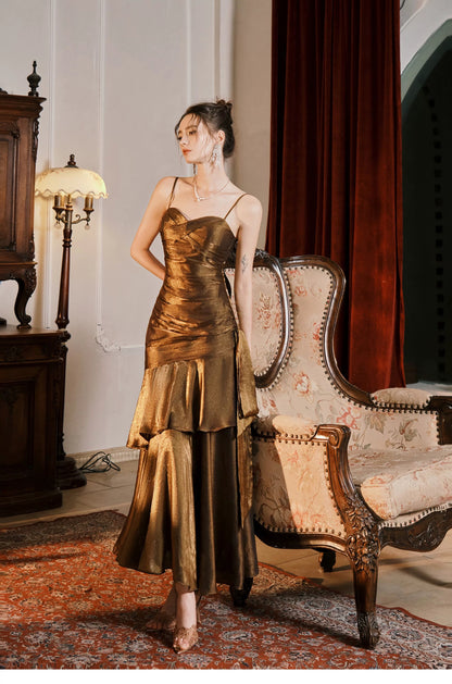 Simple Mermaid Spaghetti Strap Brown Sleeveless Outdoor Semi Formal Summer Garden Beach Event Outfits Wedding Guest Dresses RB4995