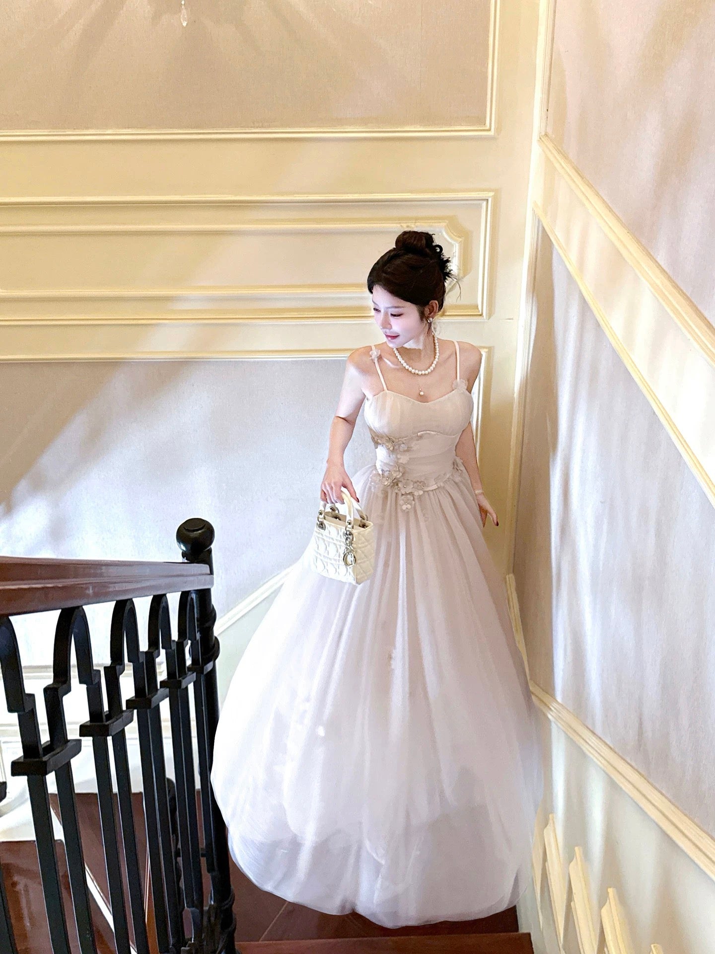 Elegant A line Spaghetti Strap Lilac Tulle Full-hem Maxi Semi Formal Garden Date Night Outfit Wedding Guest Dresses RB5037