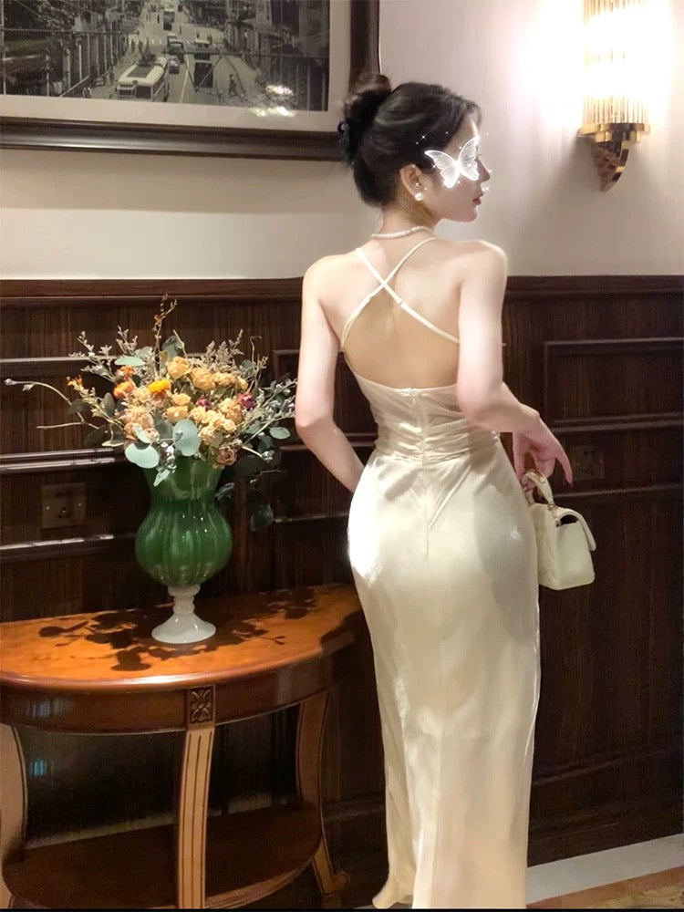 Sexy Mermaid Spaghetti Strap White Chiffon Sleeveless Date Night Outfit Outdoor Semi Formal Long Wedding Guest Dresses RB5039