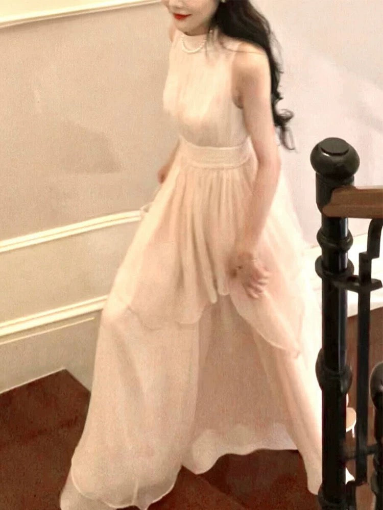 Timeless A line High Neck Chiffon With Ruffled Outdoor Semi Formal Garden Beach Event Outfits Wedding Guest Dresses RB5057