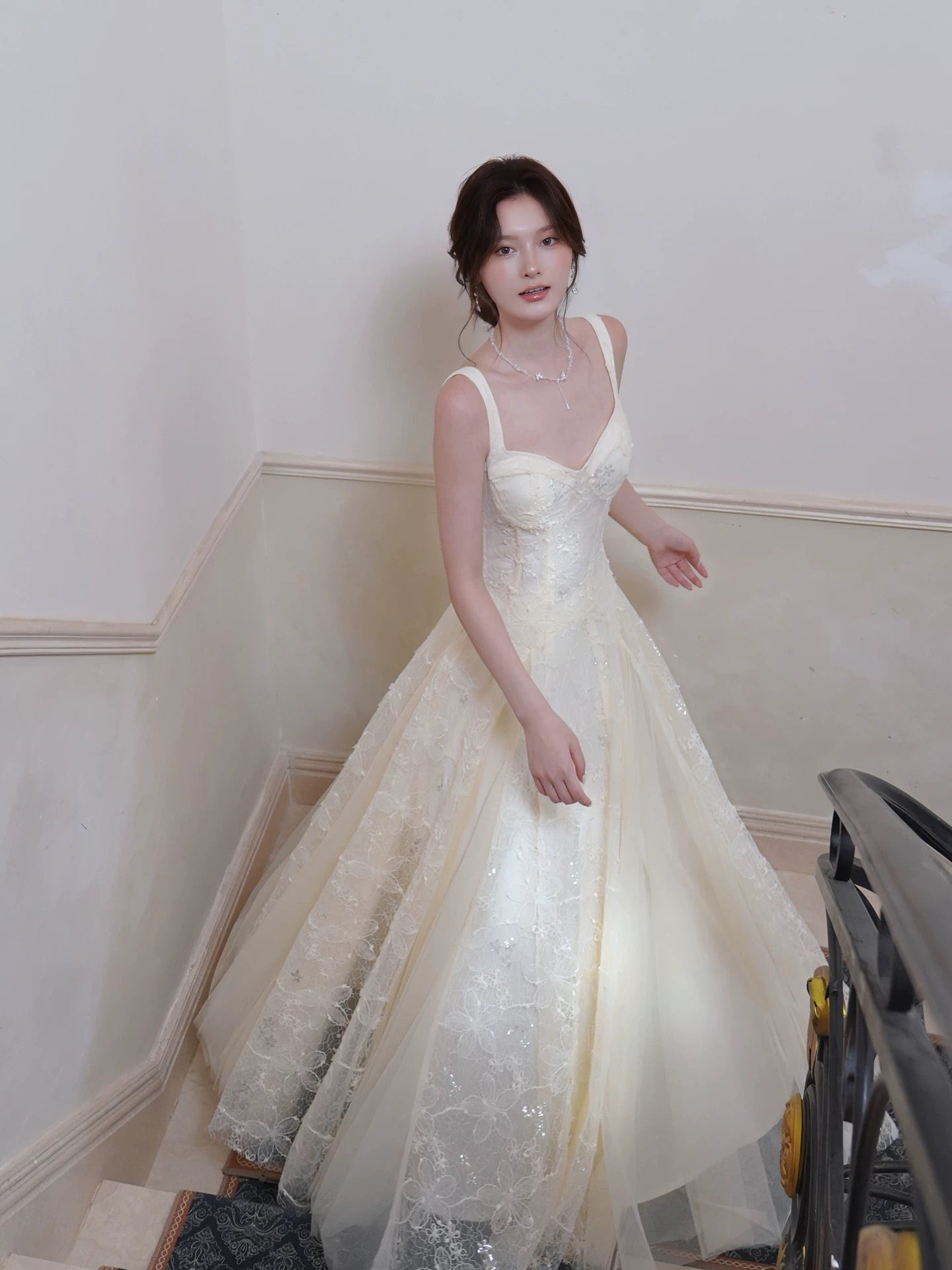 Princess Women's A Line Maxi Dress Strap Lace Tulle Sleeveless Date Night Outfits Outdoor Semi Formal Wedding Guest Dresses RB5067