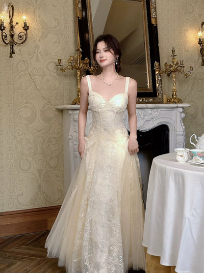 Princess Women's A Line Maxi Dress Strap Lace Tulle Sleeveless Date Night Outfits Outdoor Semi Formal Wedding Guest Dresses RB5067