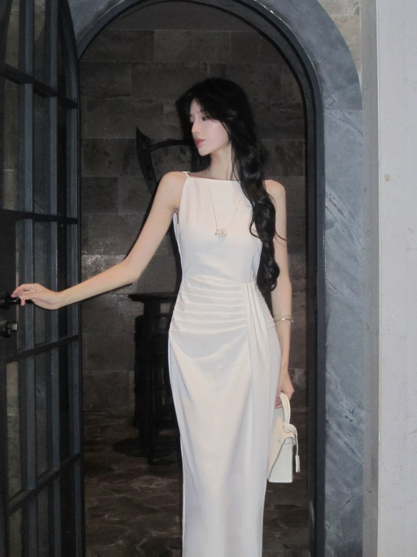 Timeless Sheath White Chiffon With Ruffled Outdoor Semi Formal Garden Beach Event Outfits Wedding Guest Dresses RB5068