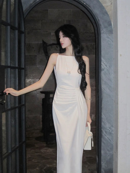 Timeless Sheath White Chiffon With Ruffled Outdoor Semi Formal Garden Beach Event Outfits Wedding Guest Dresses RB5068