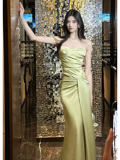Princess Women's Mermaid Spaghetti Strap Green Maxi Dress Strap Sleeveless Date Night Outfits Outdoor Semi Formal Wedding Guest Dresses RB5071
