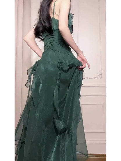 Princess Women's A Line Spaghetti Strap Dark Green Maxi Dress Strap Sleeveless Date Night Outfits Outdoor Semi Formal Wedding Guest Dresses RB5075