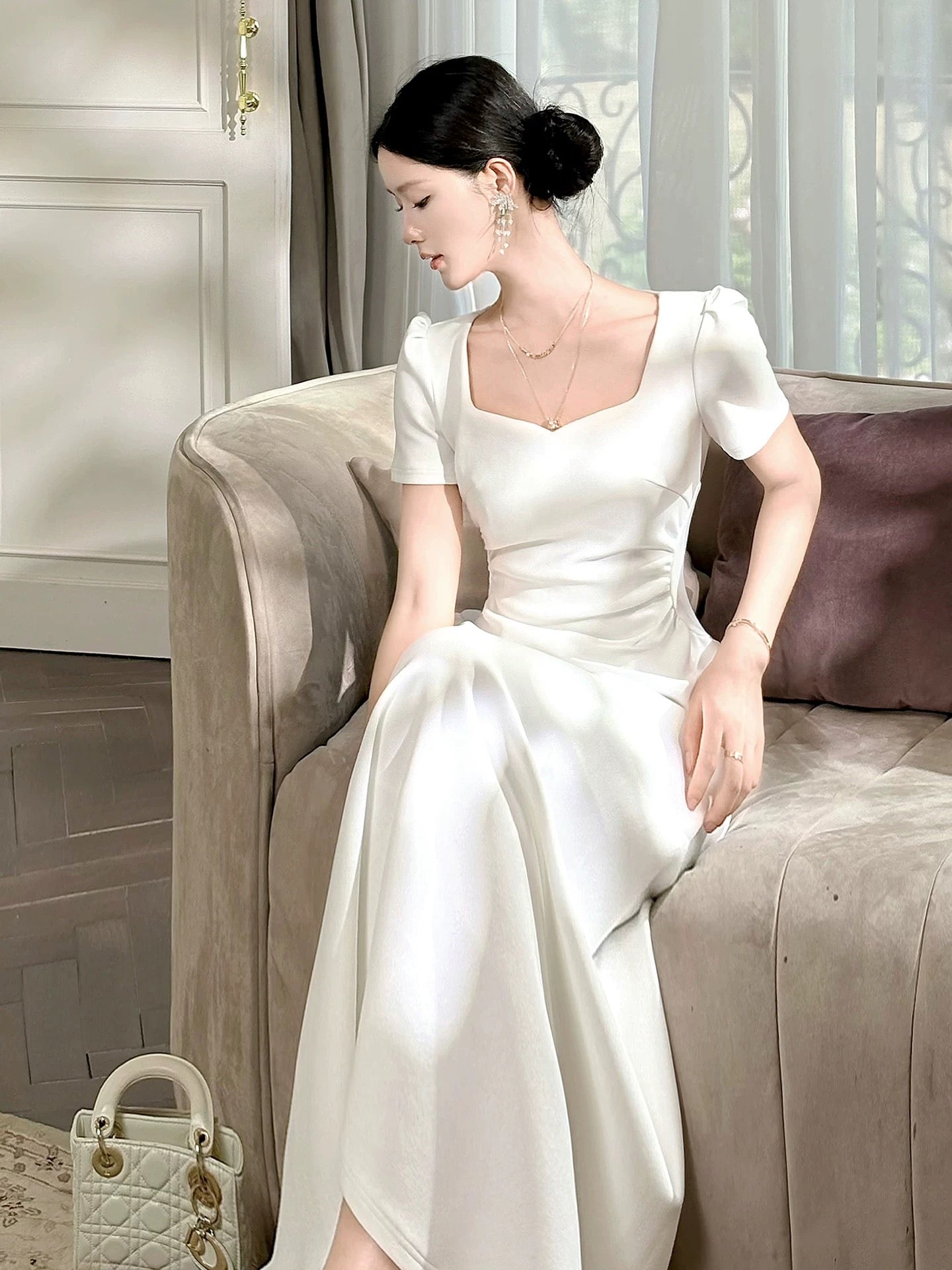 Princess Women's A Line Square Neck With Short Sleeves Maxi Dress Date Night Outfits Outdoor Semi Formal Wedding Guest Dresses RB5078