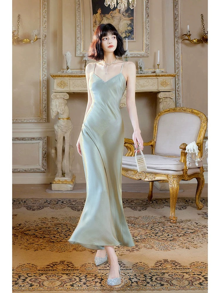 Unique Women's Mermaid Spaghetti Strap Green Maxi Dress Date Night Outfits Outdoor Semi Formal Wedding Guest Dress RB5095