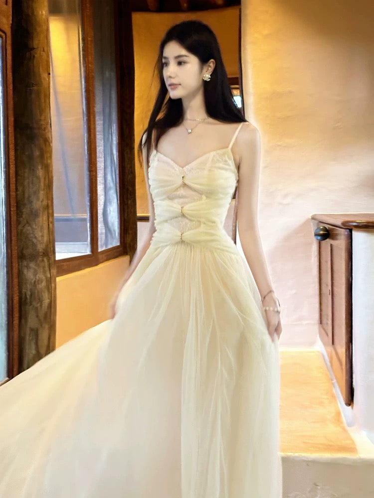 Modest Women's A Line Spaghetti Strap With Ruffled Maxi Dress Date Night Outfits Outdoor Semi Formal Wedding Guest Dresses RB5099