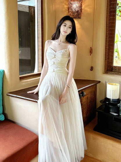 Modest Women's A Line Spaghetti Strap With Ruffled Maxi Dress Date Night Outfits Outdoor Semi Formal Wedding Guest Dresses RB5099