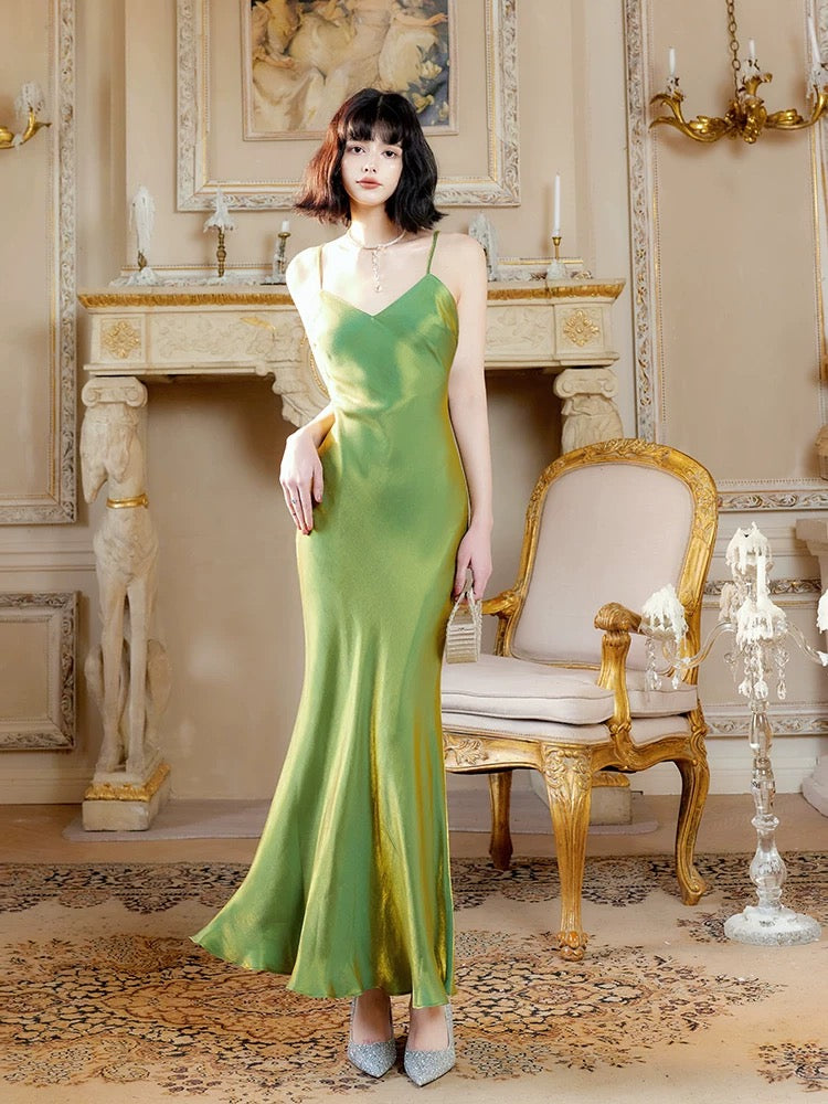 Stylish Mermaid Spaghetti Strap Green Long Floor Length Evening Dresses Inspo Evening Outfits RB5108