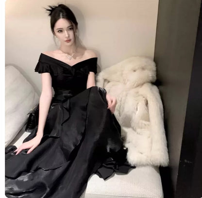Ethereal Women's Mermaid Off The Shoulder White Maxi Dress Date Night Outfits Outdoor Semi Formal Wedding Guest Dresses RB5120