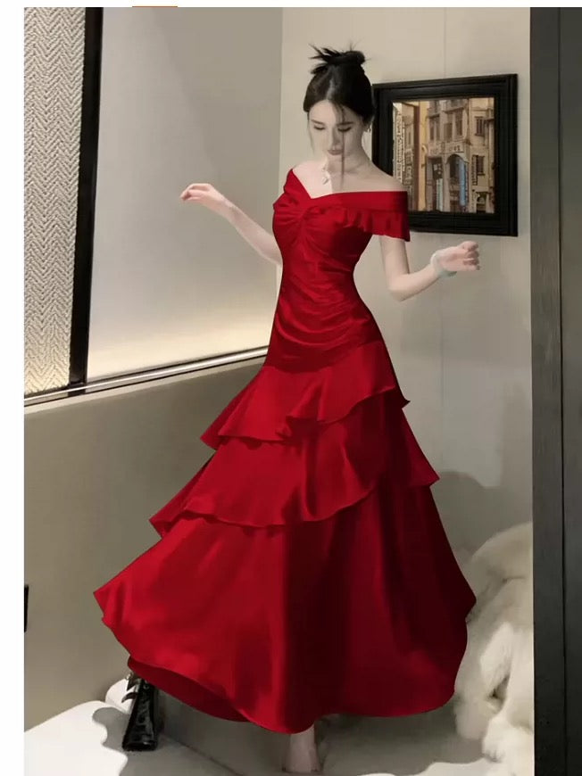 Sexy Mermaid Off The Shoulder Red Long Date Night 18th Birthday Outfits Formal Prom Dresses RB5698