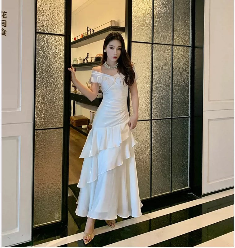 Ethereal Women's Mermaid Off The Shoulder White Maxi Dress Date Night Outfits Outdoor Semi Formal Wedding Guest Dresses RB5120
