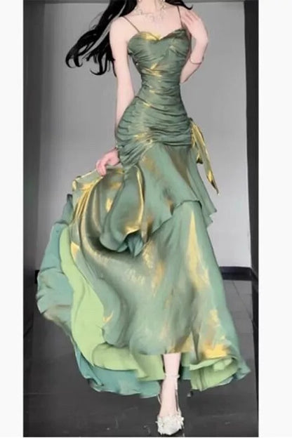 Classy Mermaid Spaghetti Strap Green Prom Dress Inspo For Women Girls Formal Party Gowns Long Formal Dresses RB5111