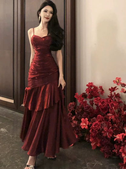 Classy Mermaid Spaghetti Strap Burgundy Prom Dress Inspo For Women Girls Formal Party Gowns Long Formal Dresses RB5118