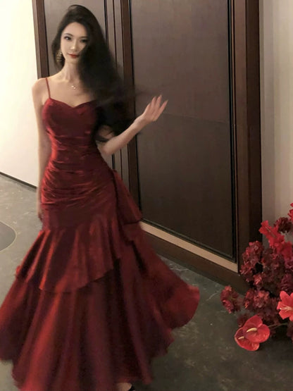 Classy Mermaid Spaghetti Strap Burgundy Prom Dress Inspo For Women Girls Formal Party Gowns Long Formal Dresses RB5118