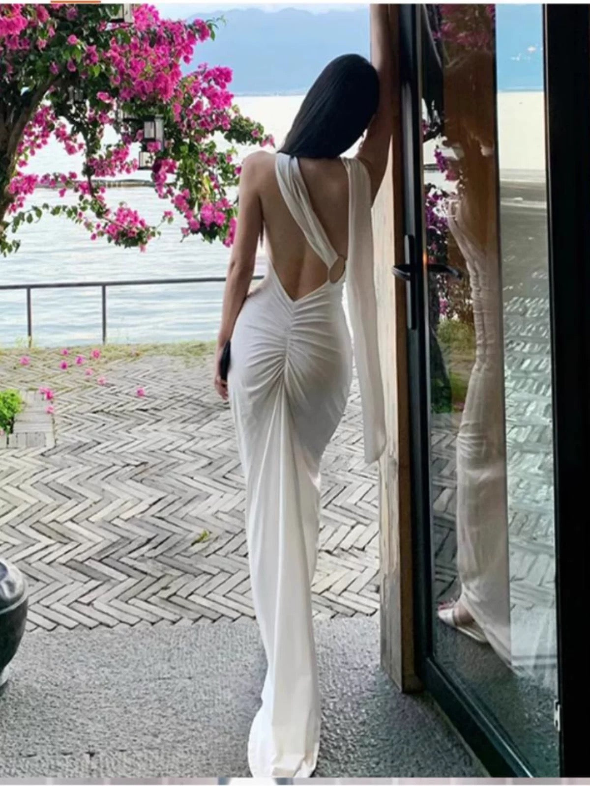 Sexy Mermaid One Shoulder White Chiffon Long Backless Date Night 18th Birthday Outfits Formal Prom Dresses RB5702