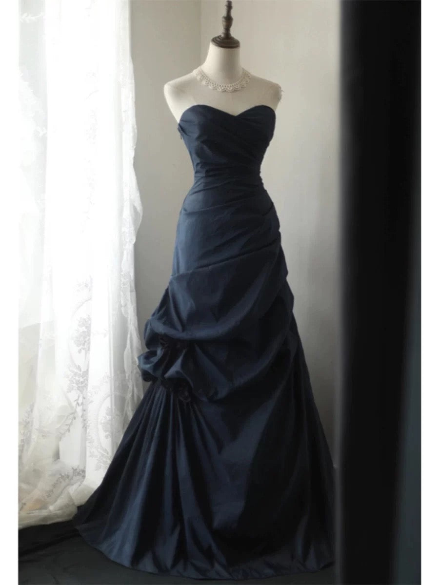 Sexy Mermaid Sweethart Navy Blue Taffeta Long Date Night 18th Birthday Outfits Formal Prom Dresses RB5703