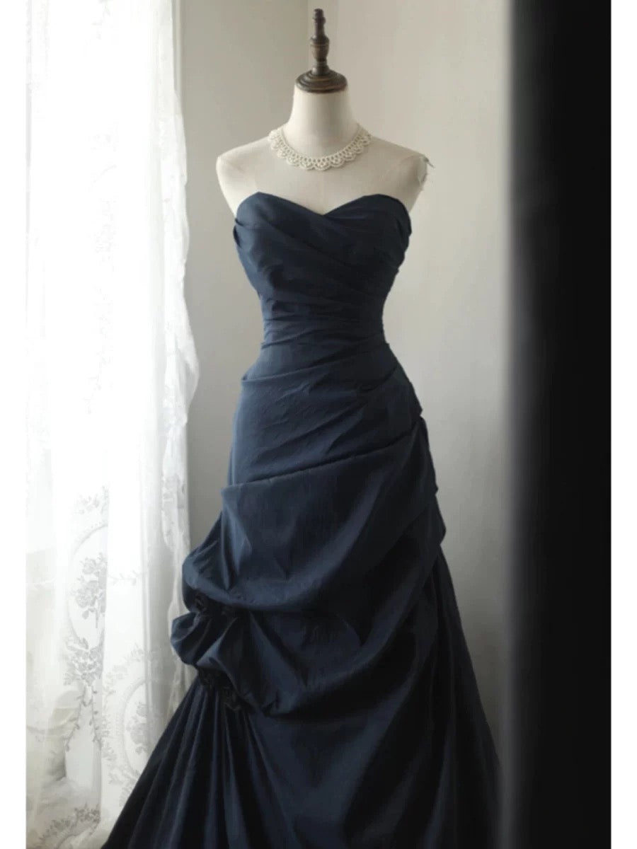 Sexy Mermaid Sweethart Navy Blue Taffeta Long Date Night 18th Birthday Outfits Formal Prom Dresses RB5703