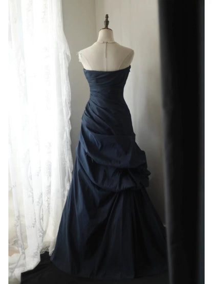 Sexy Mermaid Sweethart Navy Blue Taffeta Long Date Night 18th Birthday Outfits Formal Prom Dresses RB5703