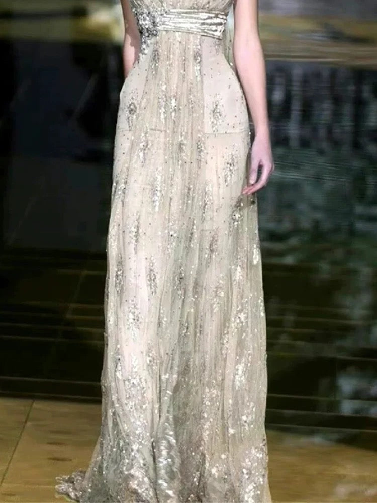 Beautiful A line Spaghetti Strap Champagne Tulle With Lace Long Date Night 18th Birthday Outfits Formal Prom Dresses RB5714