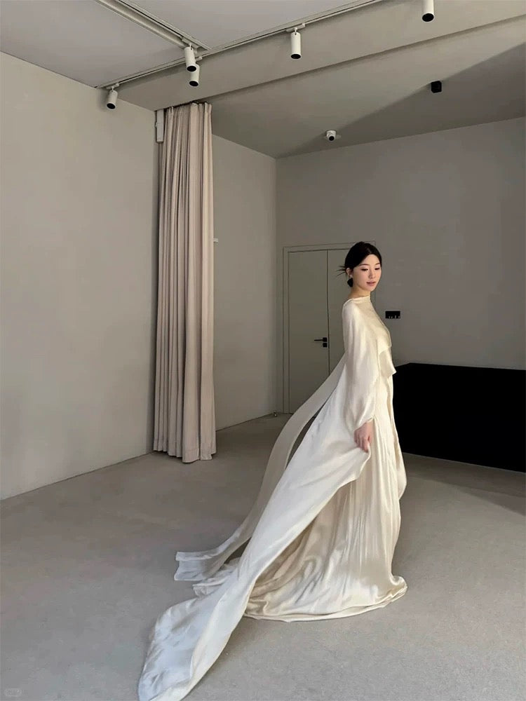 Beautiful A line Ivory Satin With Cape Long Date Night 18th Birthday Outfits Formal Prom Dresses RB5715