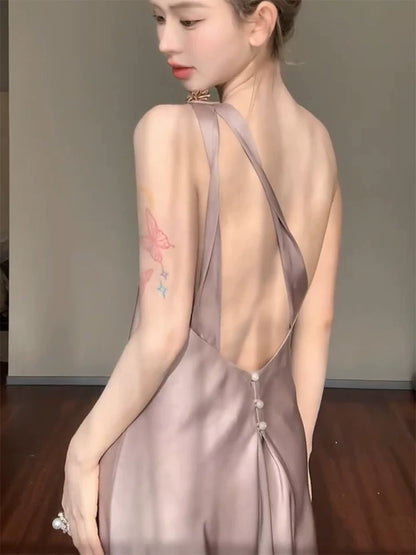 Stylish Mermaid One Shoulder Satin Backless Long Floor Length Evening Dresses Inspo Evening Outfits RB5150