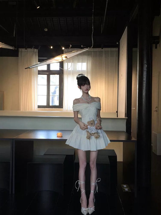 Modest A Line Off The Shoulder White Chiffon Ideas For Women Short Birthday Dresses Mini Homecoming Outfits N3170