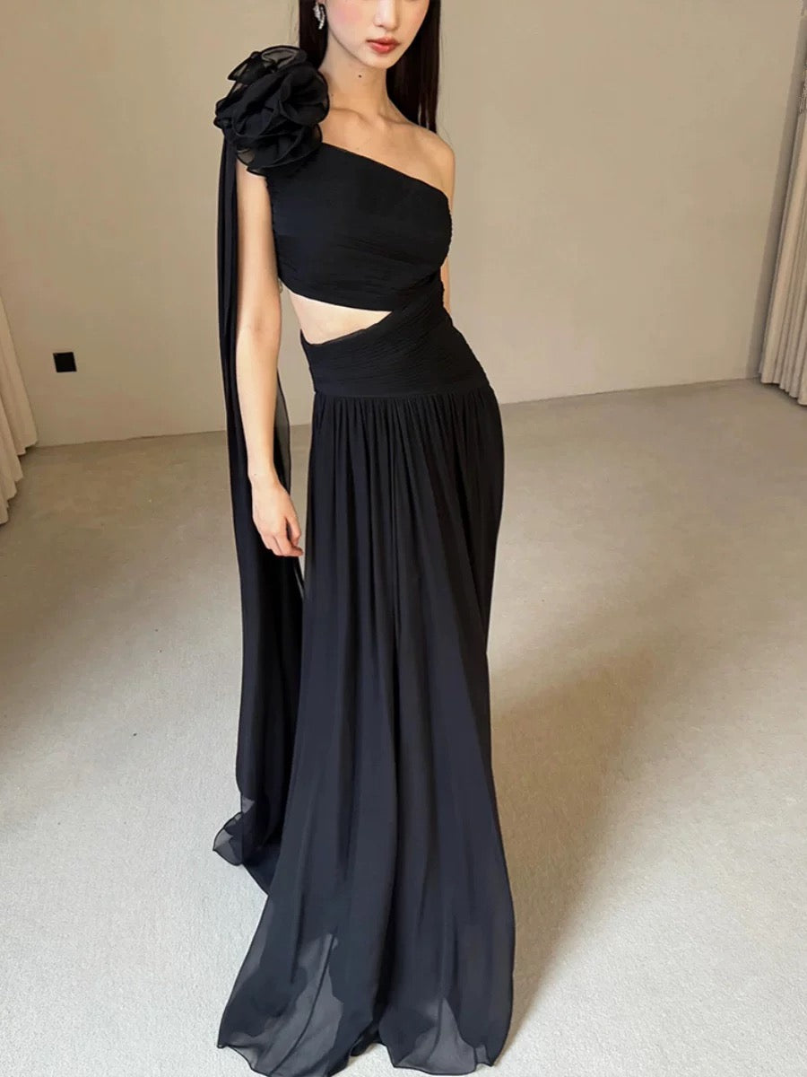 Robe de Soirée Modeste A-Line Asymétrique avec Ruban pour Été, Plage, Cérémonie, Invitée de Mariage N3502