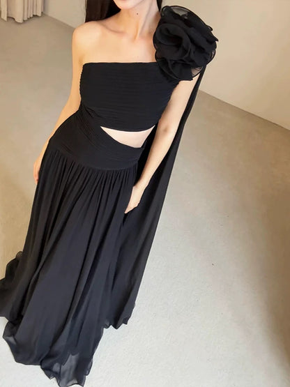 Robe de Soirée Modeste A-Line Asymétrique avec Ruban pour Été, Plage, Cérémonie, Invitée de Mariage N3502