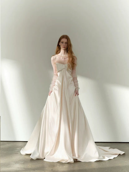Romantic Wedding Dresses Ball Gown Sweetheart Satin Summer Garden Long Wedding Gown N3916