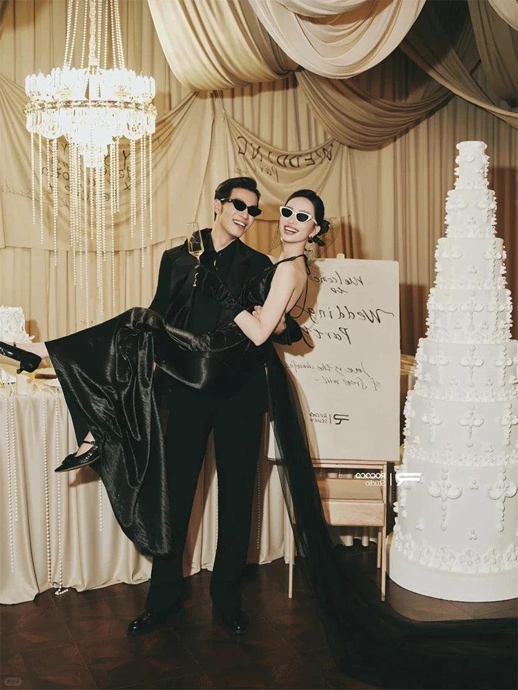 Robe de soirée élégante sirène à licou noire pour invitée de mariage, idéale pour le printemps, l'été et la plage N3920