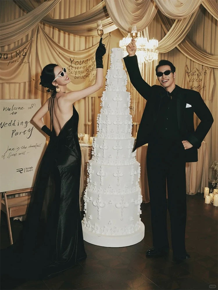 Robe de soirée élégante sirène à licou noire pour invitée de mariage, idéale pour le printemps, l'été et la plage N3920