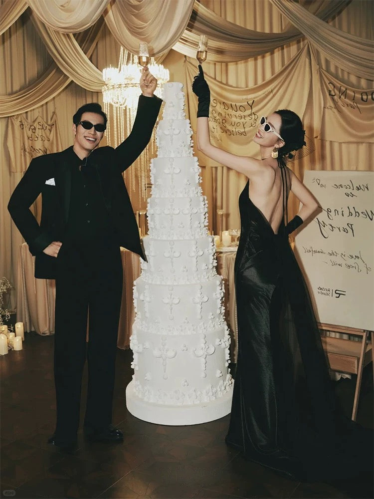 Robe de soirée élégante sirène à licou noire pour invitée de mariage, idéale pour le printemps, l'été et la plage N3920