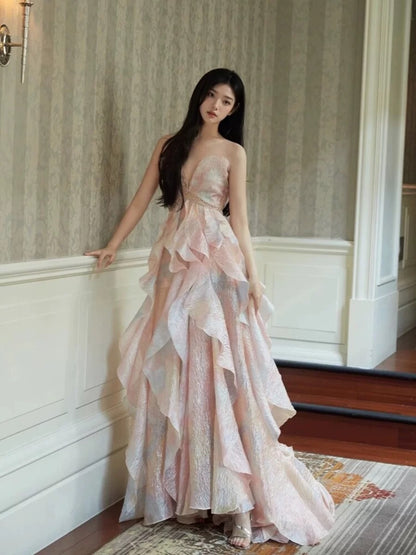 Jolies robes de bal de promo, robe de bal rose cœur avec volants, longue robe de soirée formelle N3927