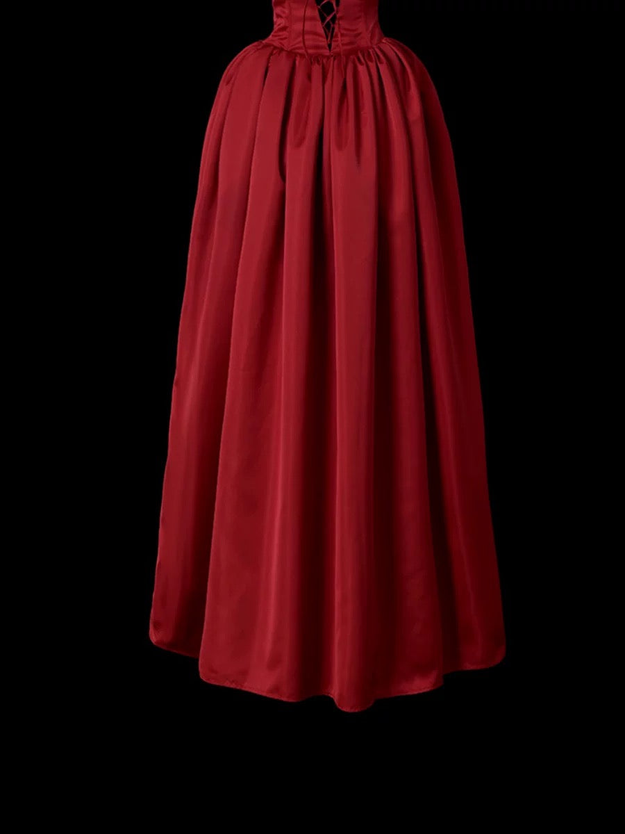 Cute Prom Dresses Ball Gown Strapless Burgundy With 3D Flowers Long Formal Evening Dress N3929