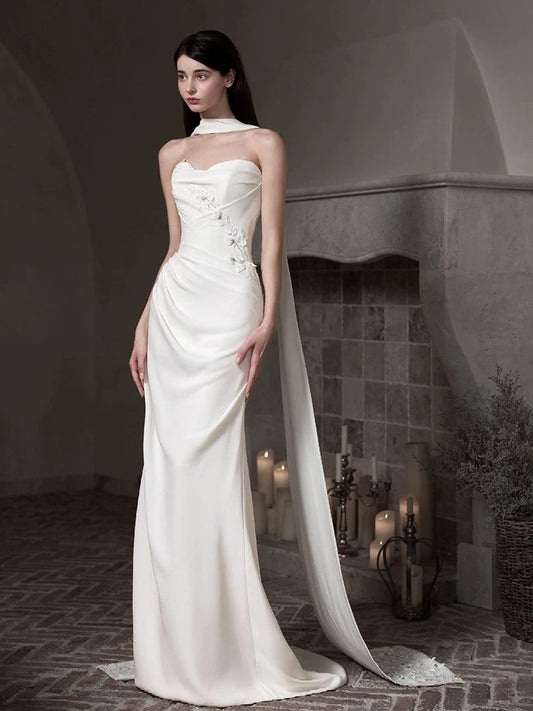 Romantic Wedding Dresses Mermaid Sweetheart With Scarf Summer Garden Wedding Gown N3931