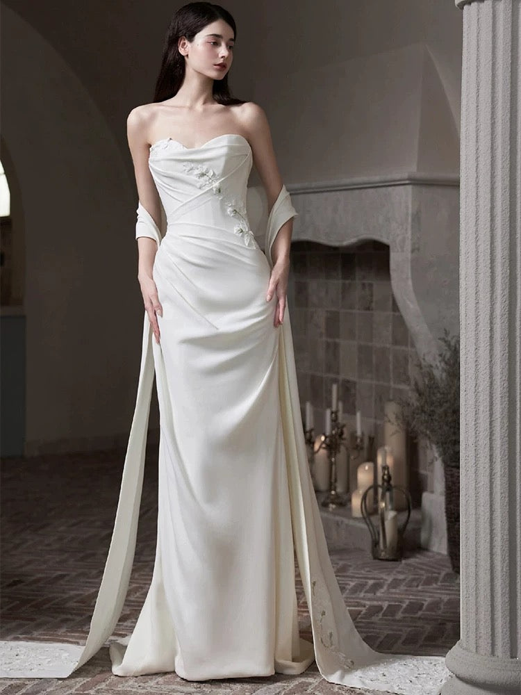 Romantic Wedding Dresses Mermaid Sweetheart With Scarf Summer Garden Wedding Gown N3931
