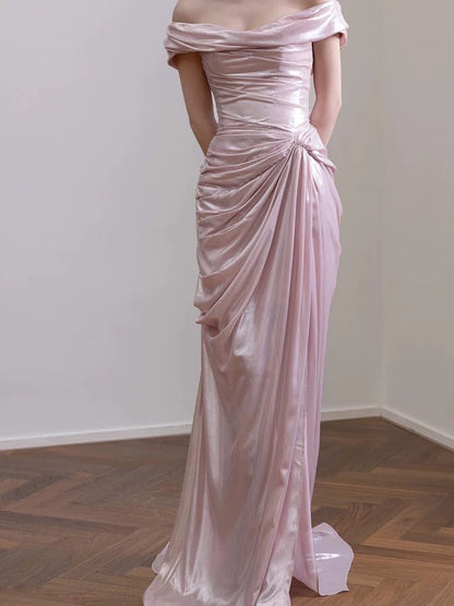 Charmante Ballkleider Meerjungfrau Off-Shoulder Rosa Lange Formelle Abendkleid N3940